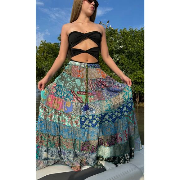 Gogal Dresses & Skirts - Mixed-Patchwork maxi skirt with pockets- One Size